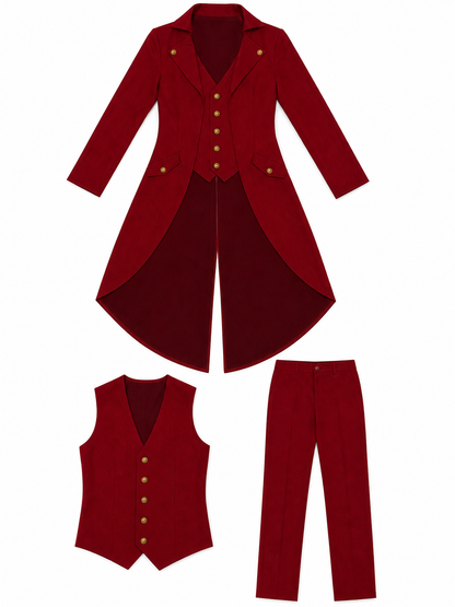Vintage-Style Burgundy Long Tailcoat