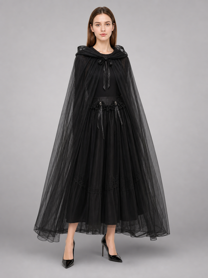 Black hooded carnival cloak for cosplay
