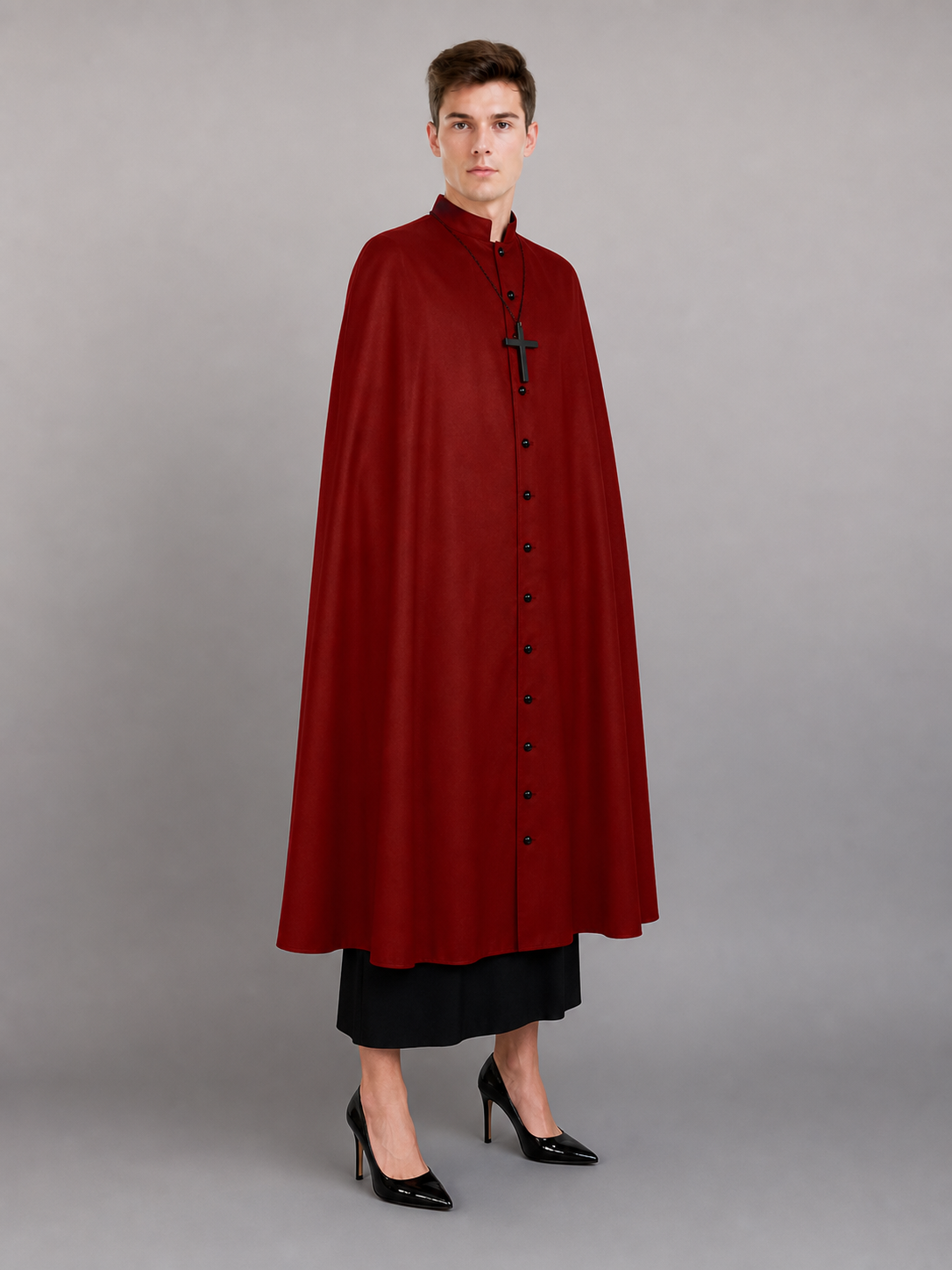 Long Burgundy Cassock with Collar and Buttons