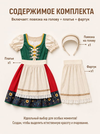 Children’s dirndl-style dress with apron and headscarf