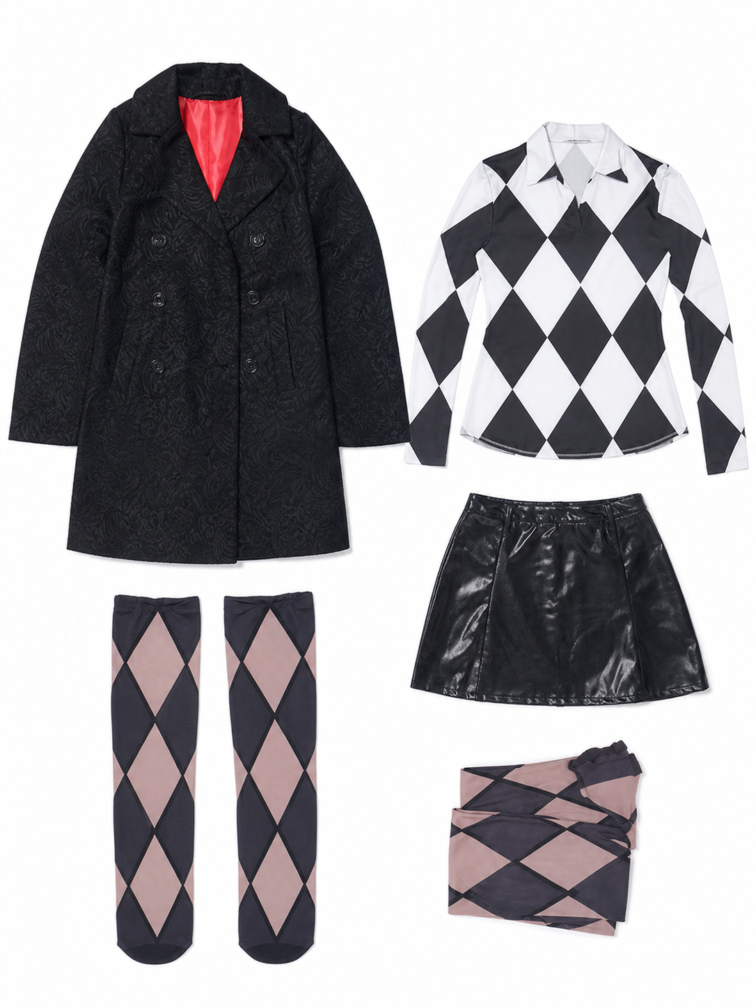 Harley Quinn Cosplay Costume: Jacket, Skirt, Socks included items