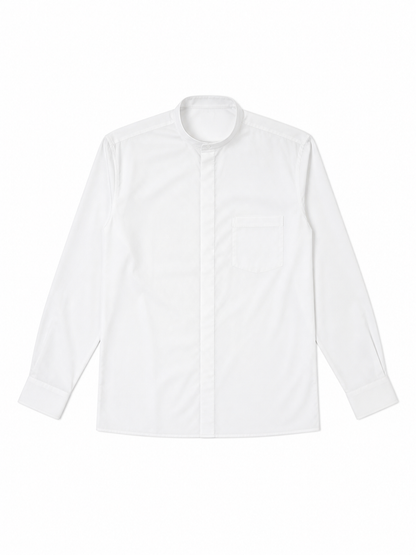 White Stand-Collar Shirt with Chest Pocket