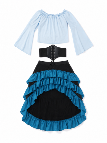 Gothic Corset Dress with Ruffles and Train