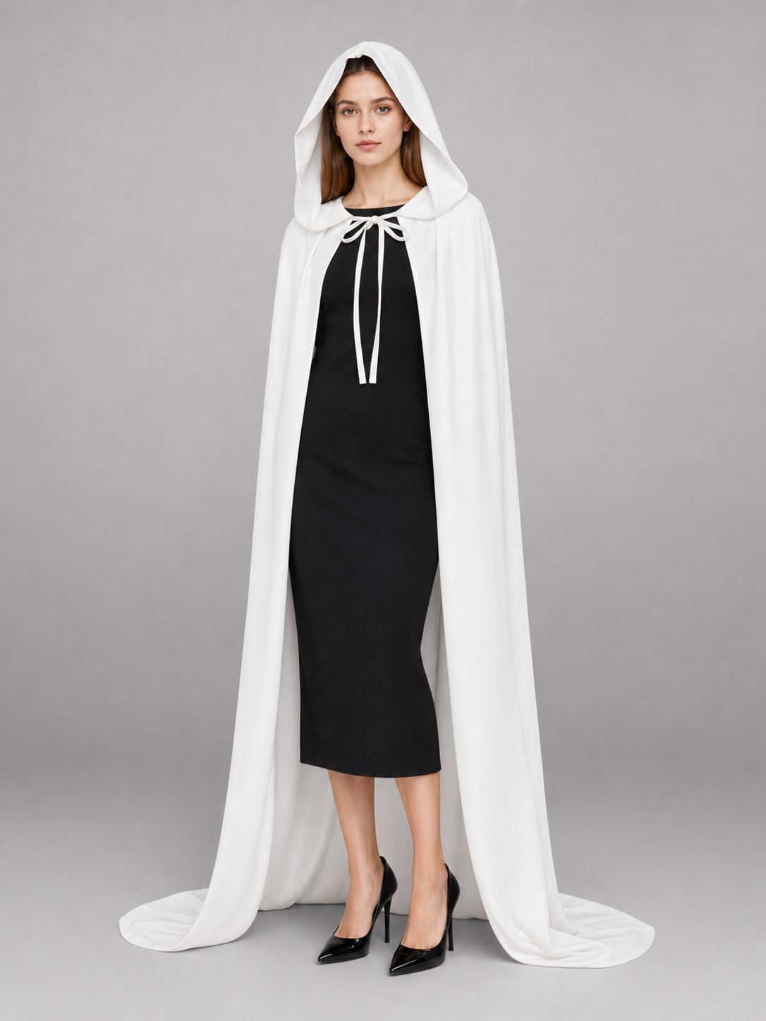 Long White Hooded Carnival Cape