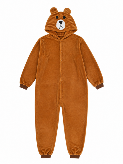 Plush Hooded Bear Kigurumi Jumpsuit