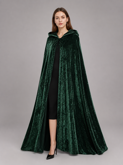 Dark green hooded velvet costume cape product view 72