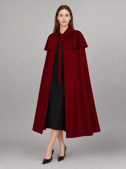 Burgundy Dress with Collar and Flared Hem