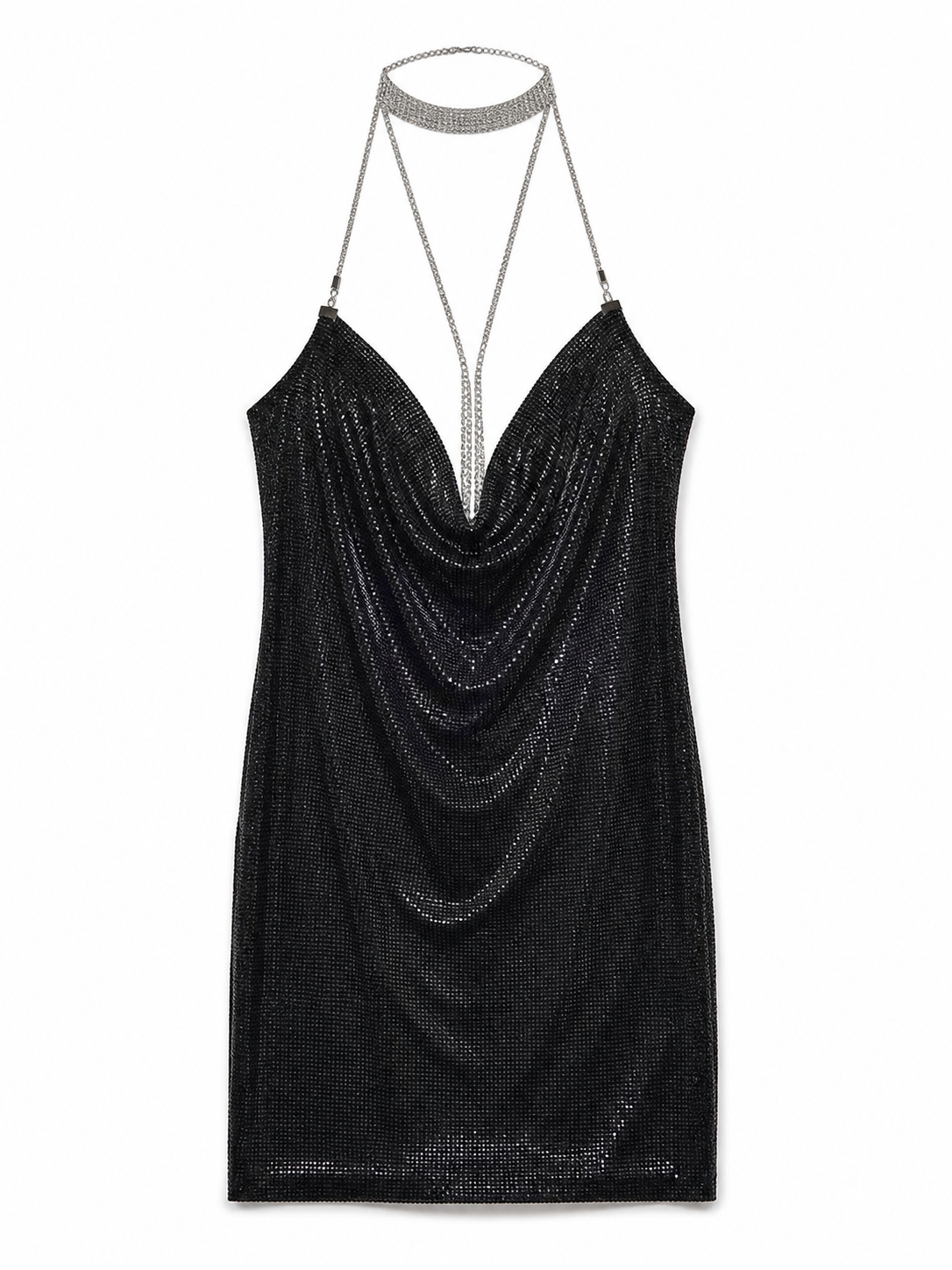 Evening Mini Slip Dress with Draping and Shine