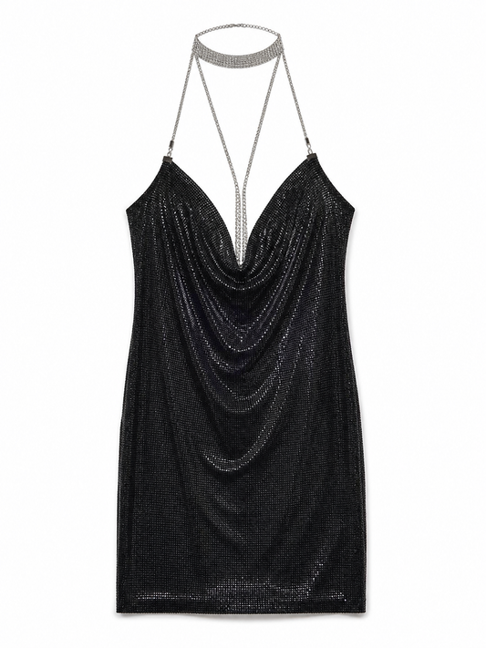 Evening Mini Slip Dress with Draping and Shine
