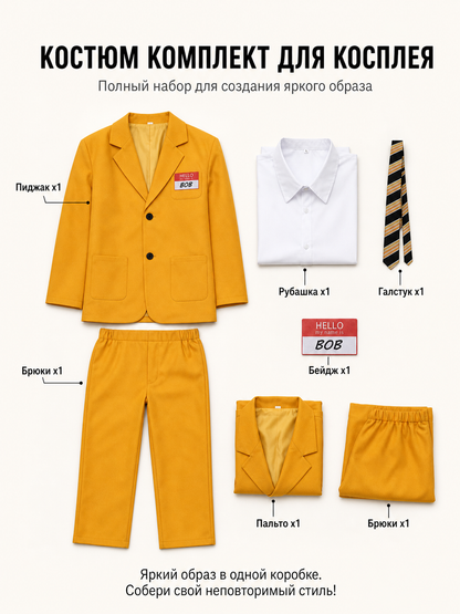 Yellow Bob Costume with Tie and Name Badge included items