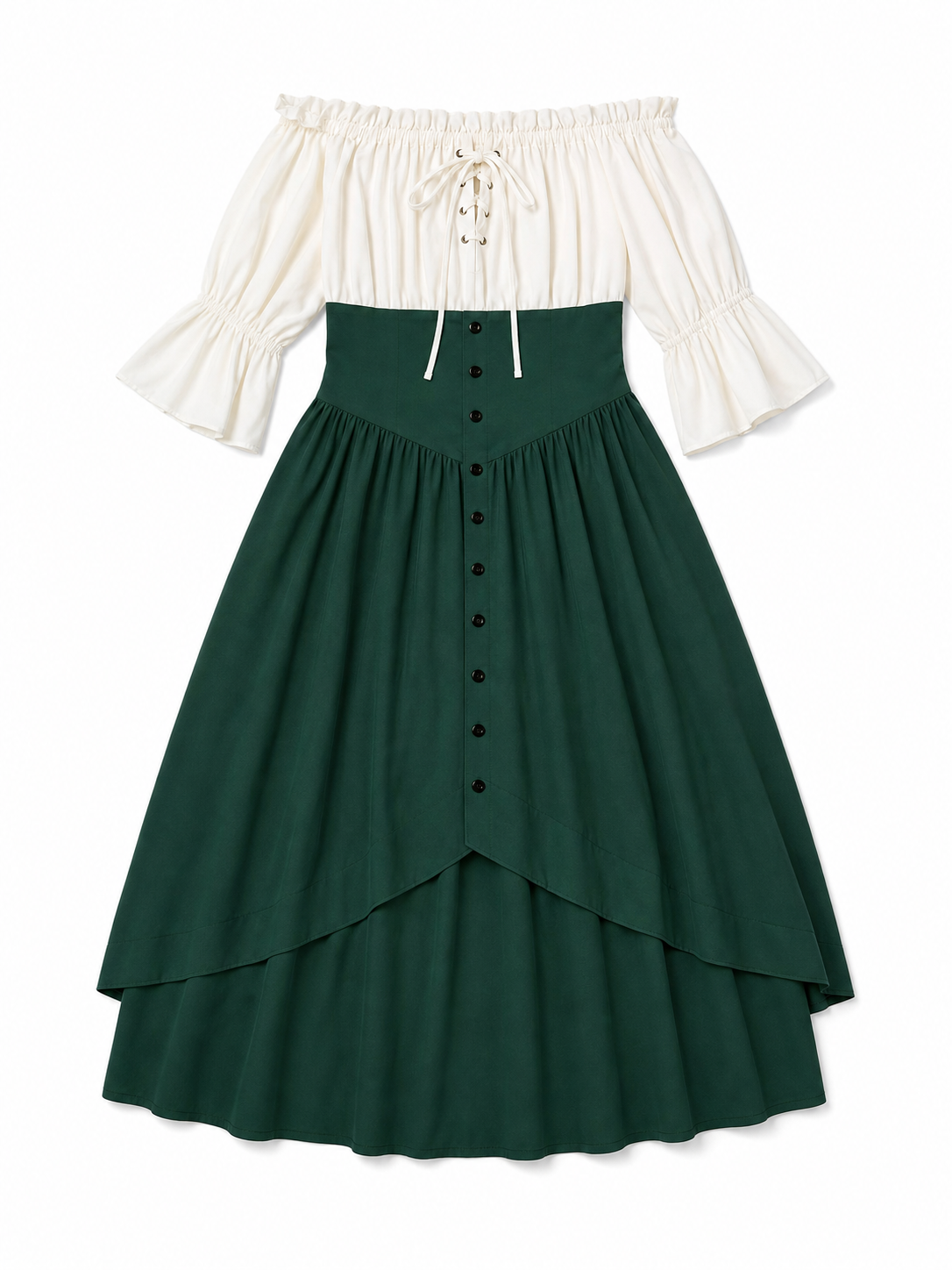 Vintage Dress with a Full Skirt, Ruffles, and Sleeves