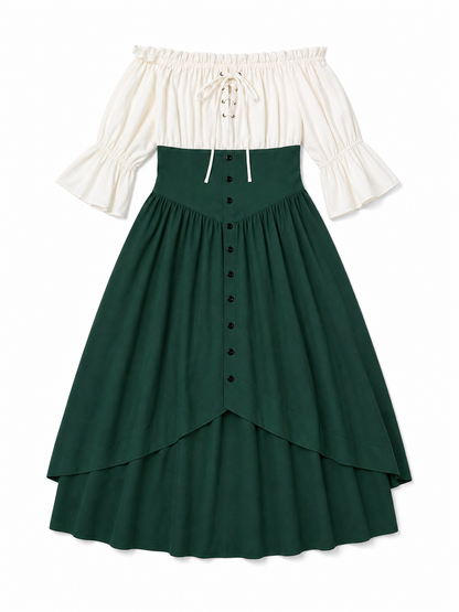 Vintage Dress with a Full Skirt, Ruffles, and Sleeves