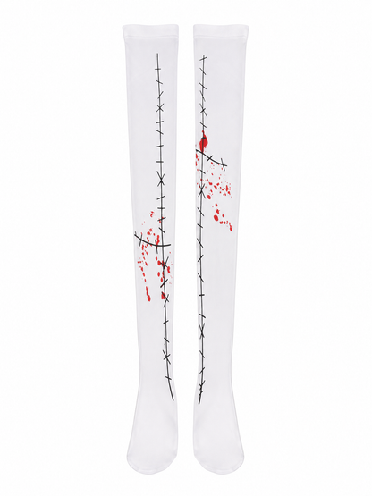 White Mid-Thigh Stockings with Bloodstains