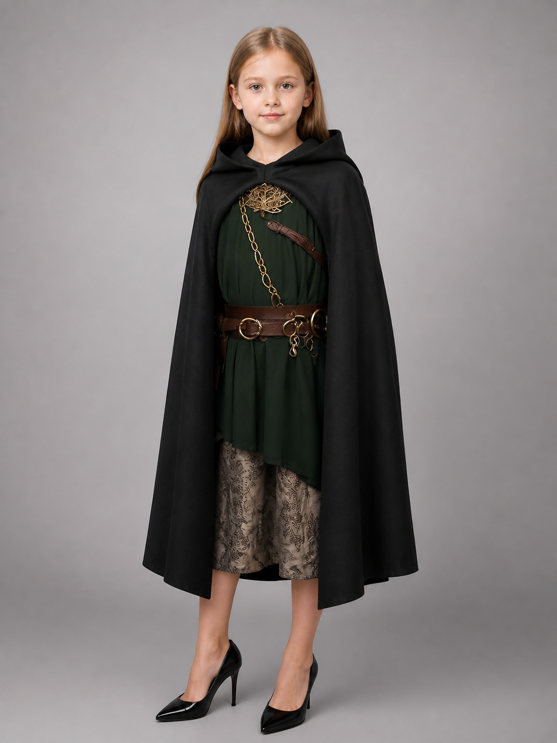 Medieval Black Hooded Costume Cloak included items 2