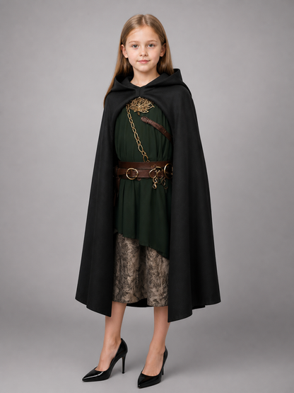 Medieval Black Hooded Costume Cloak included items 2