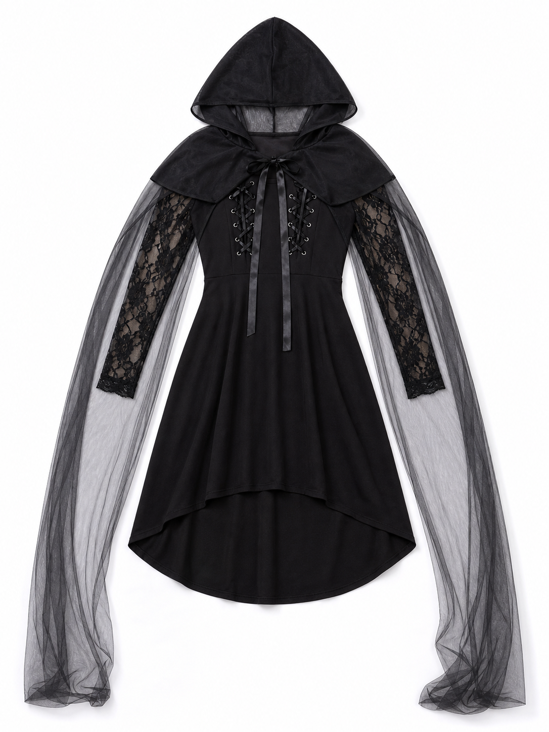 Gothic Costume with Hood, Lace, and Cape included items