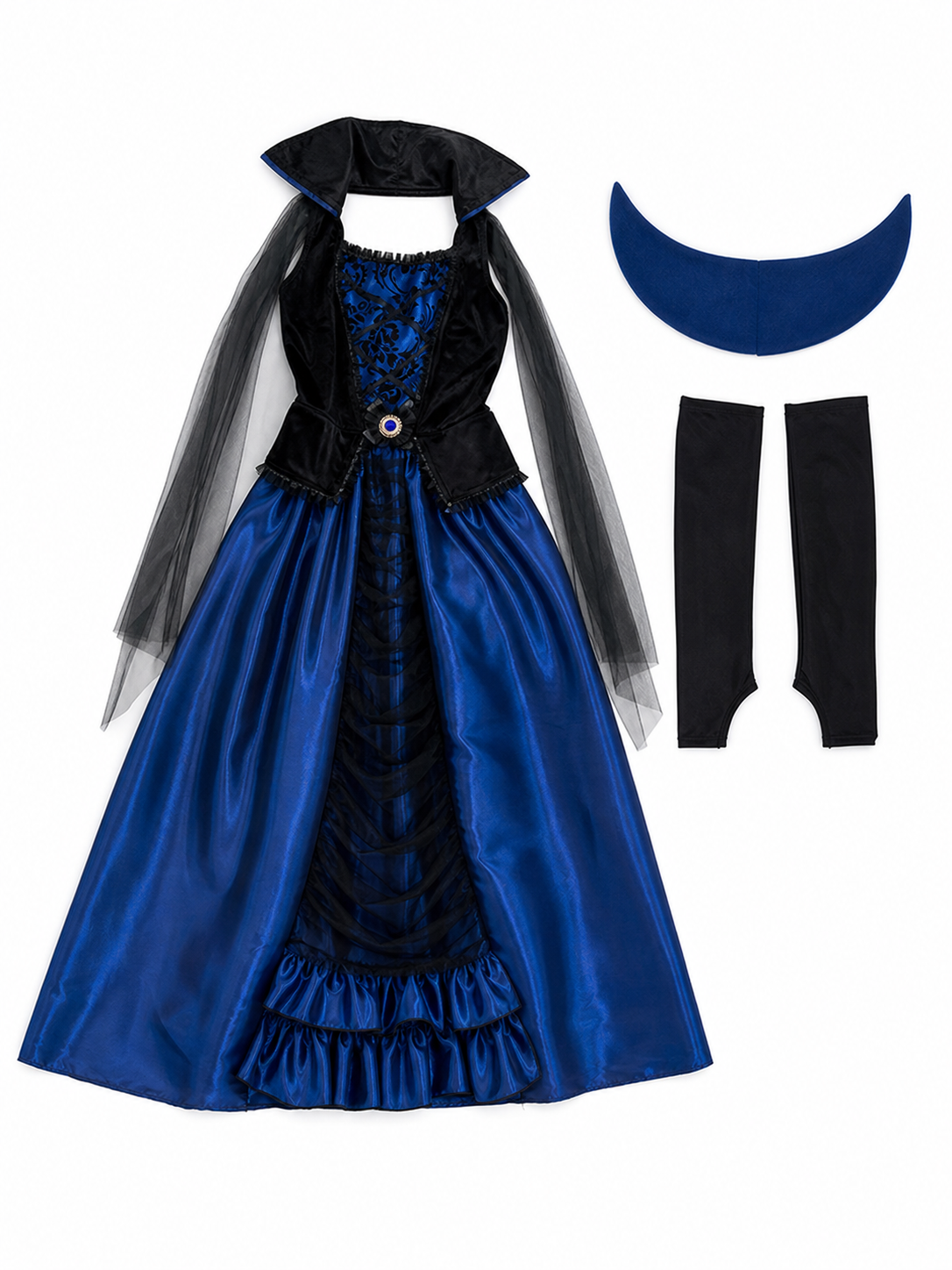 Gothic Costume Dress with Cape and Gloves