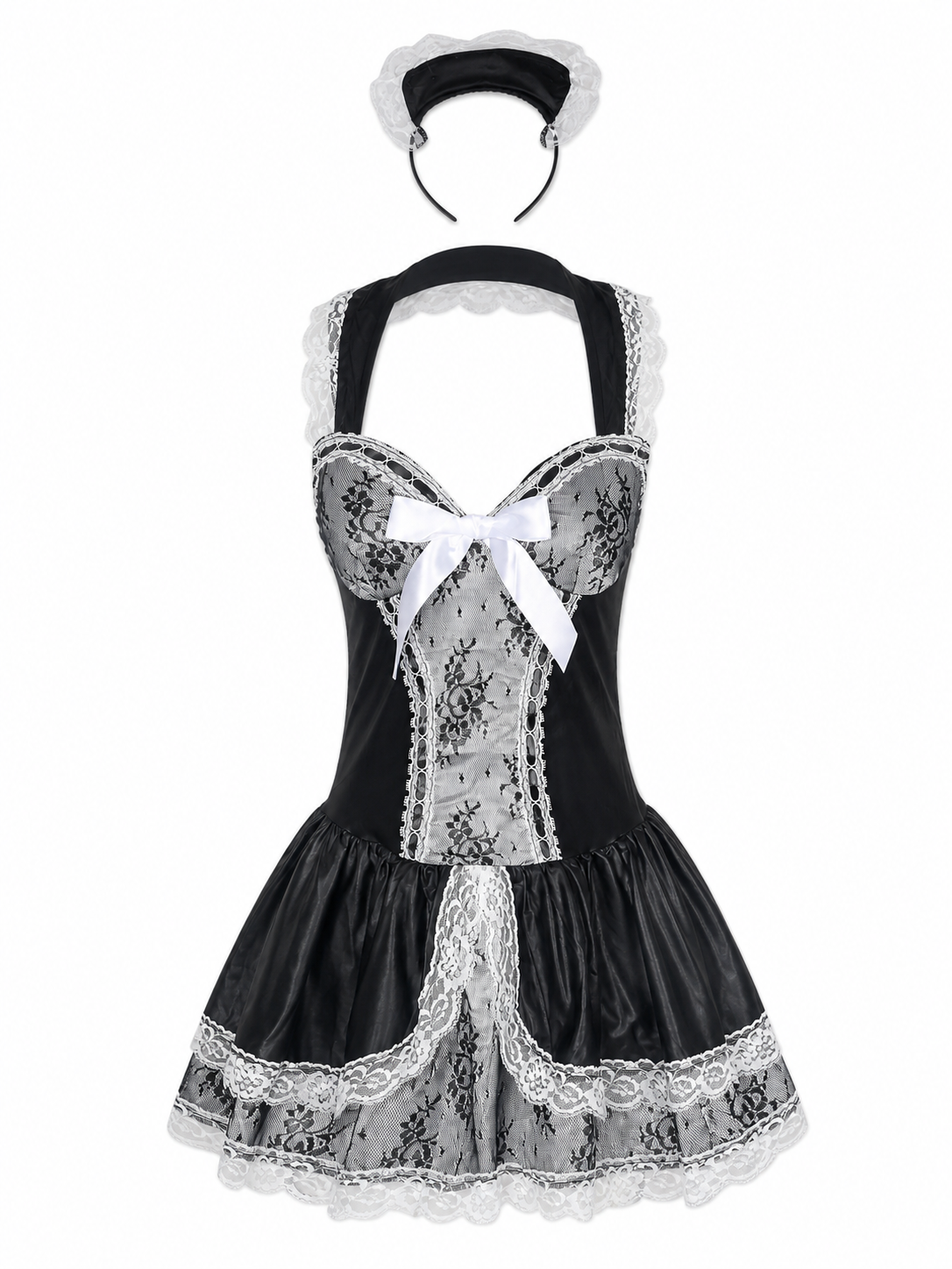 Cosplay Dress with Black-and-White Lace and Bow