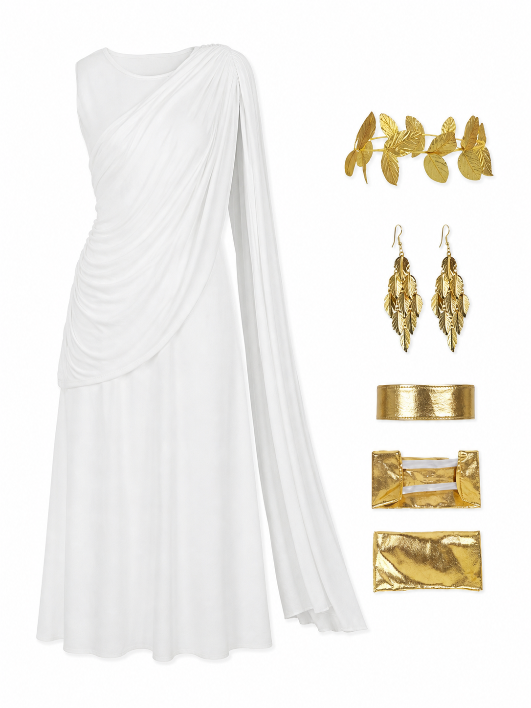 White draped dress with flowing train product view 47