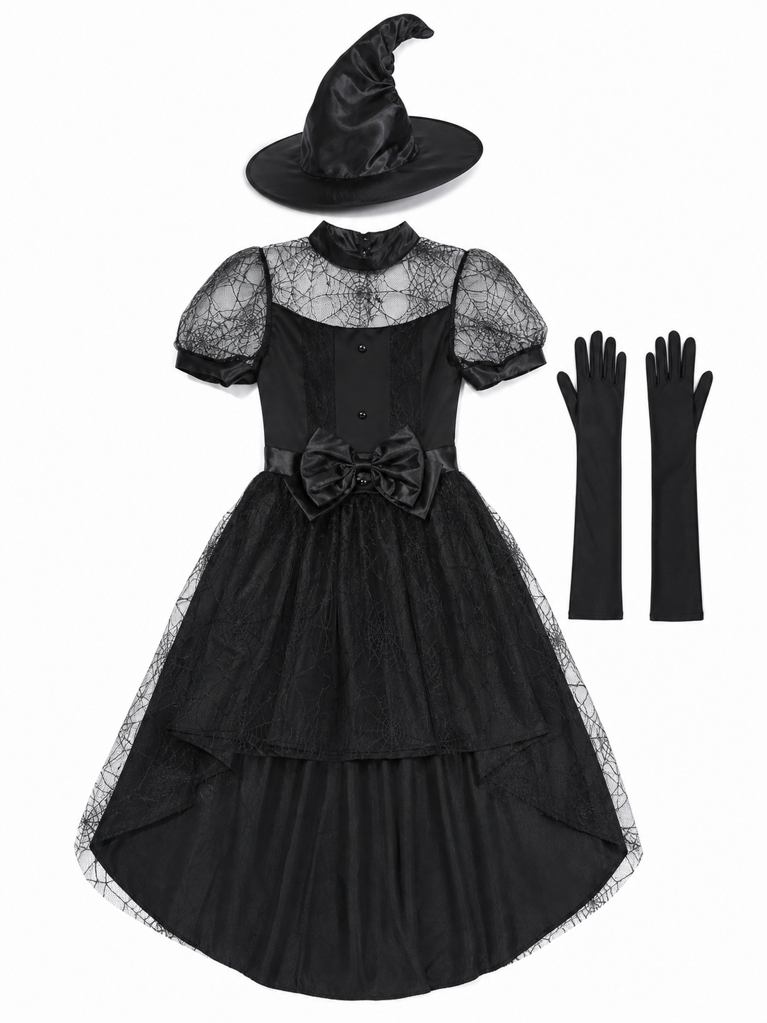 Black Witch Dress with Bow and Lace Insert