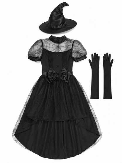 Black Witch Dress with Bow and Lace Insert