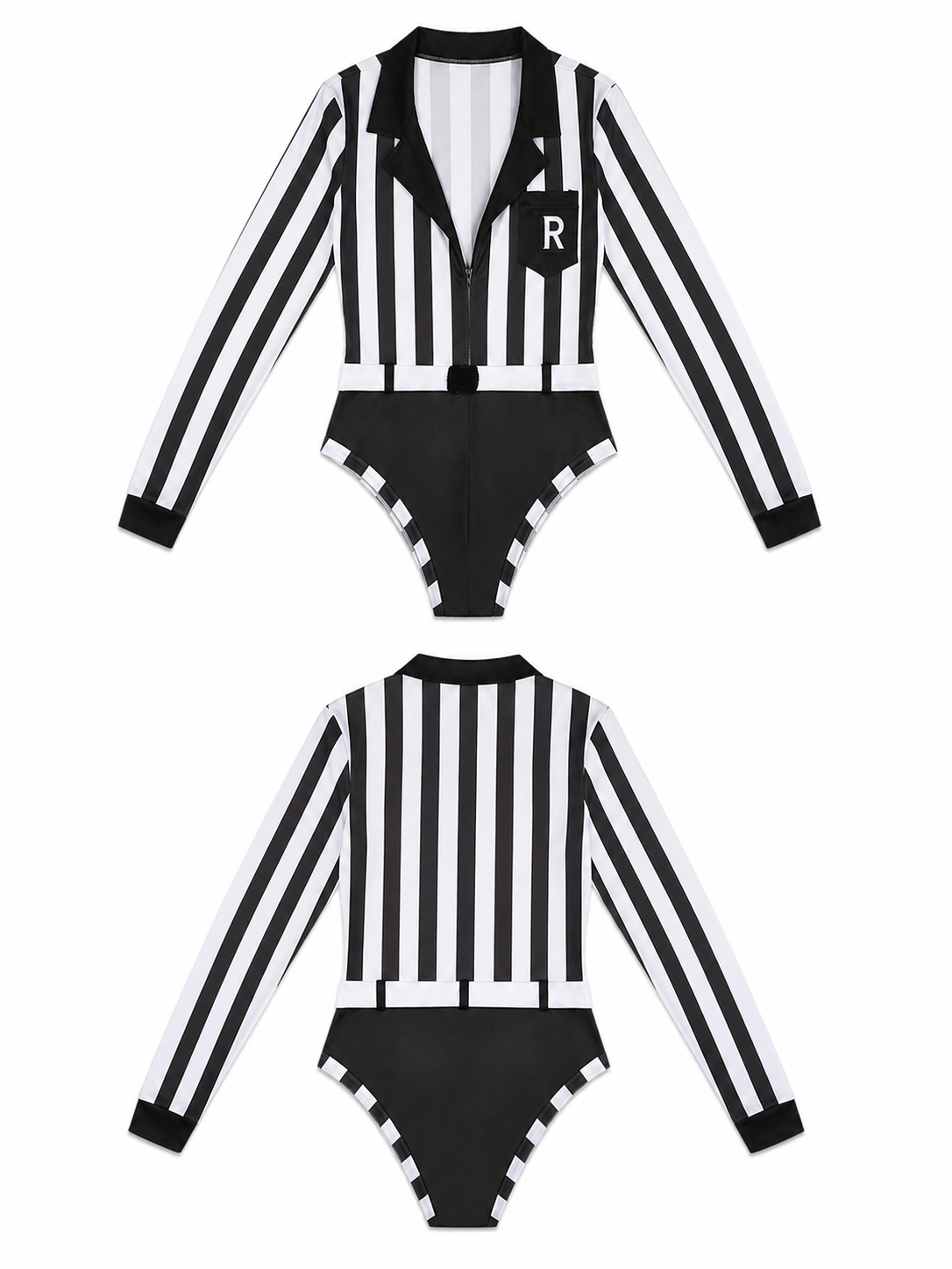 Striped Referee Jumpsuit with Deep V-Neck