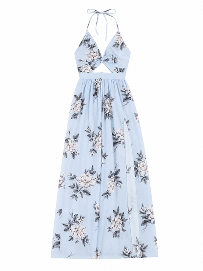 Maxi Dress with Floral Print and V-Neckline