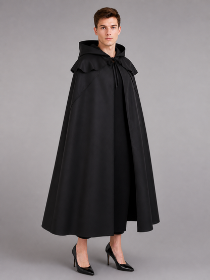 Black long hooded costume cape