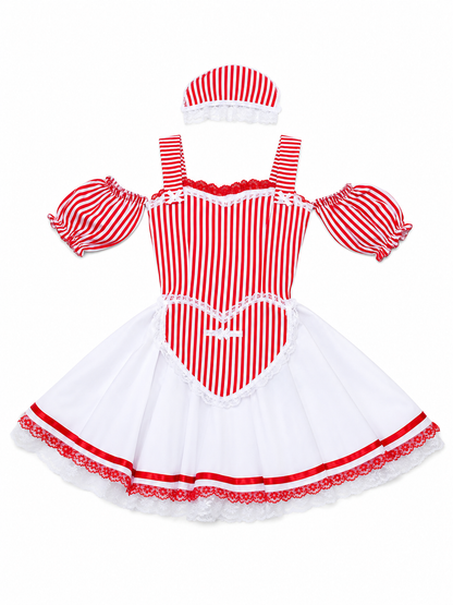 Cosplay costume dress with a striped bodice
