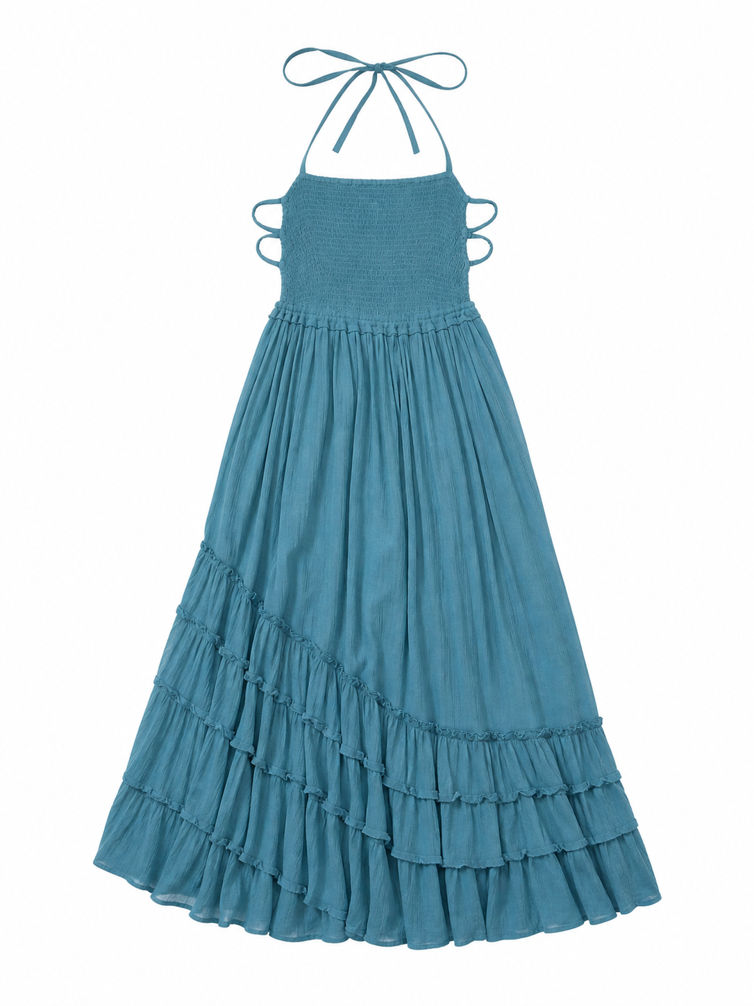 Boho Maxi Dress with an Open Back and Tiered Ruffles