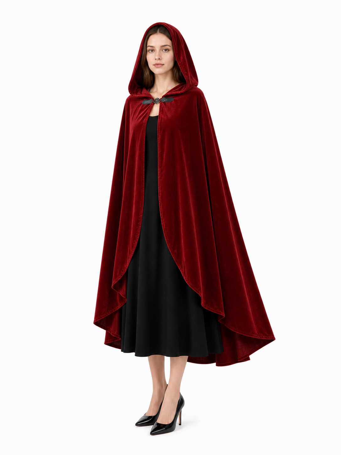 Red medieval carnival cloak with hood