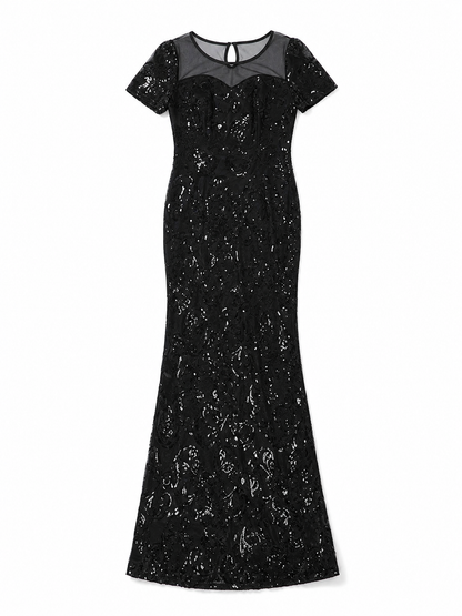 Long Black Sequin Evening Dress