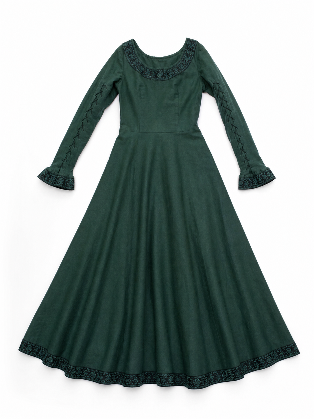 Medieval Green Maxi Dress with Long Sleeves