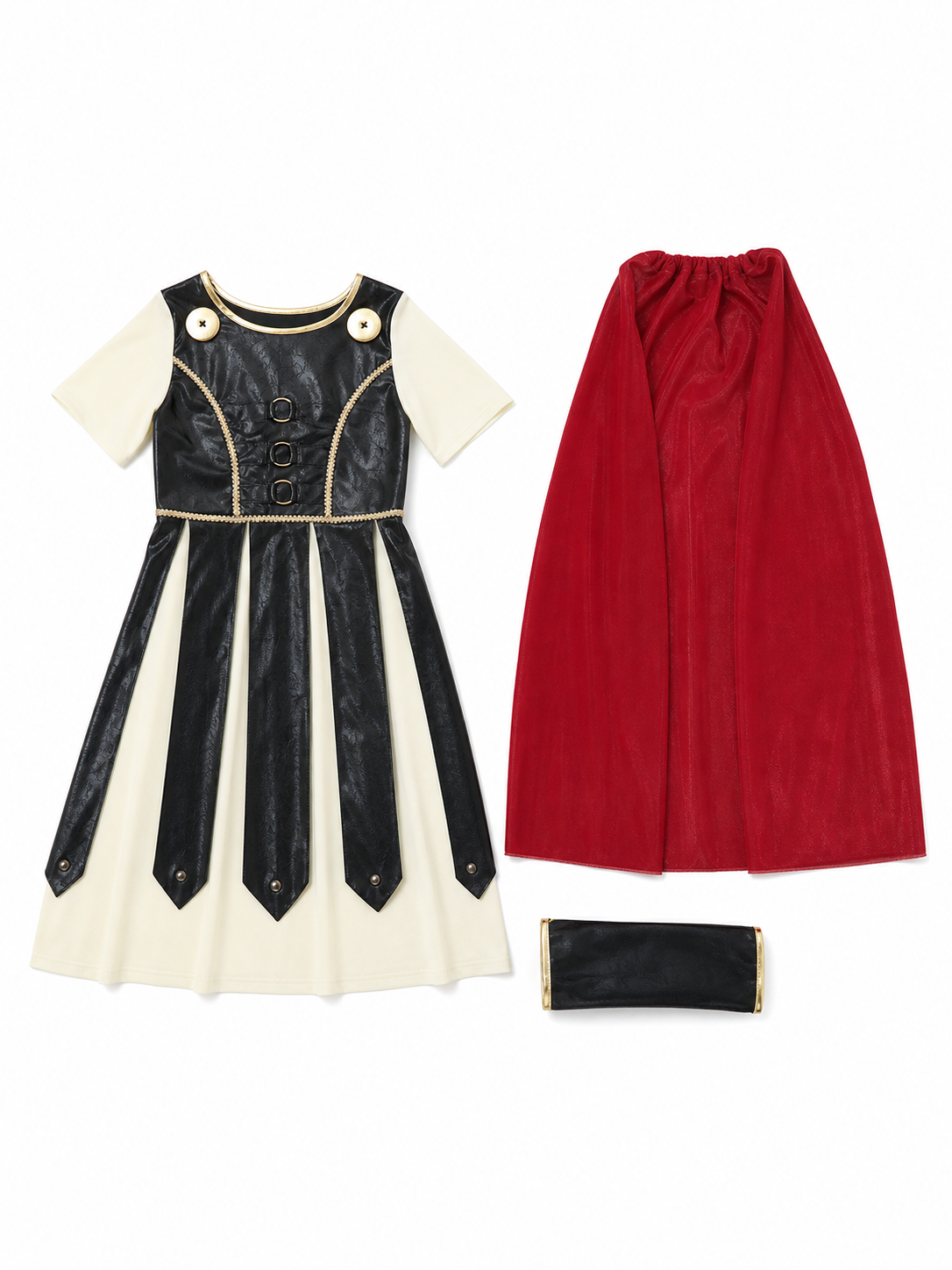 Retro-Style Dress with Red Cape