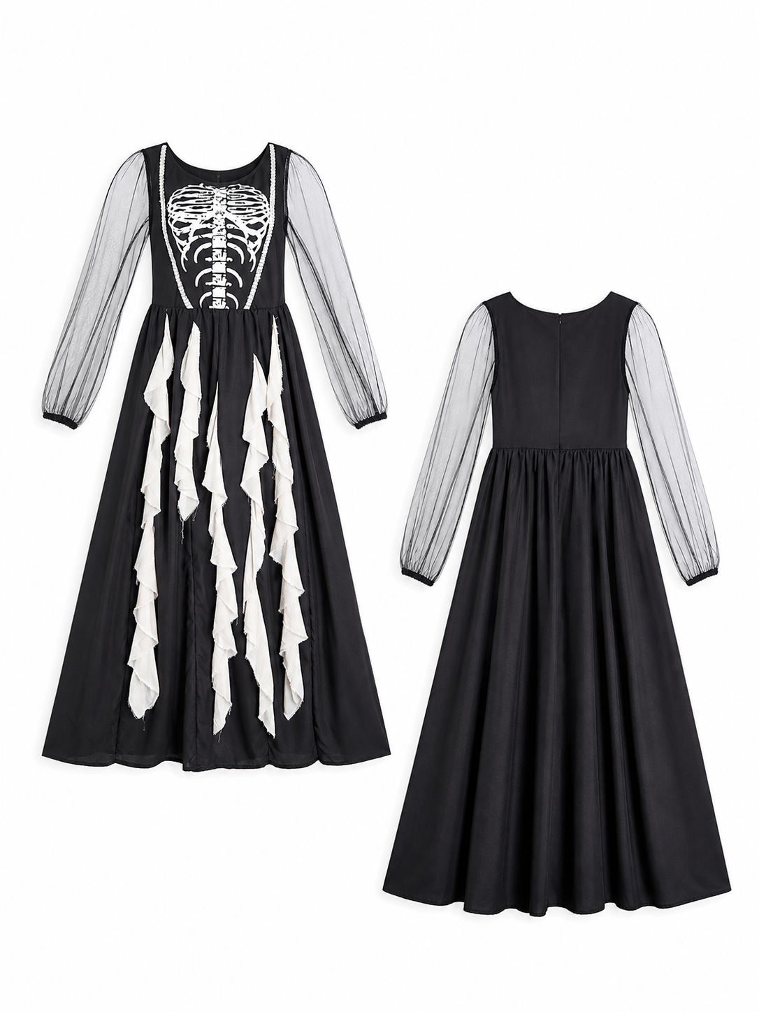 Vampire Costume Dress with Skeleton Print for Cosplay