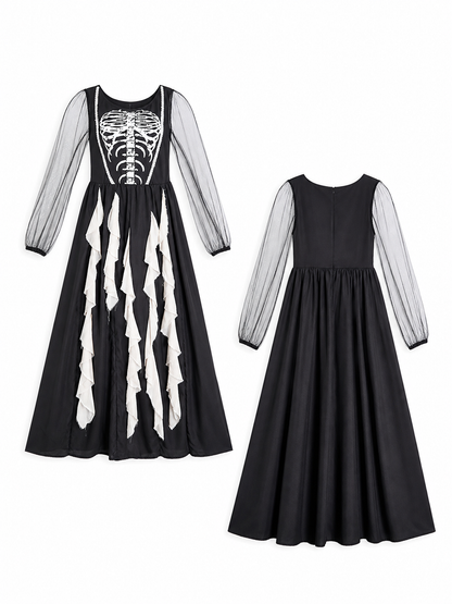 Vampire Costume Dress with Skeleton Print for Cosplay