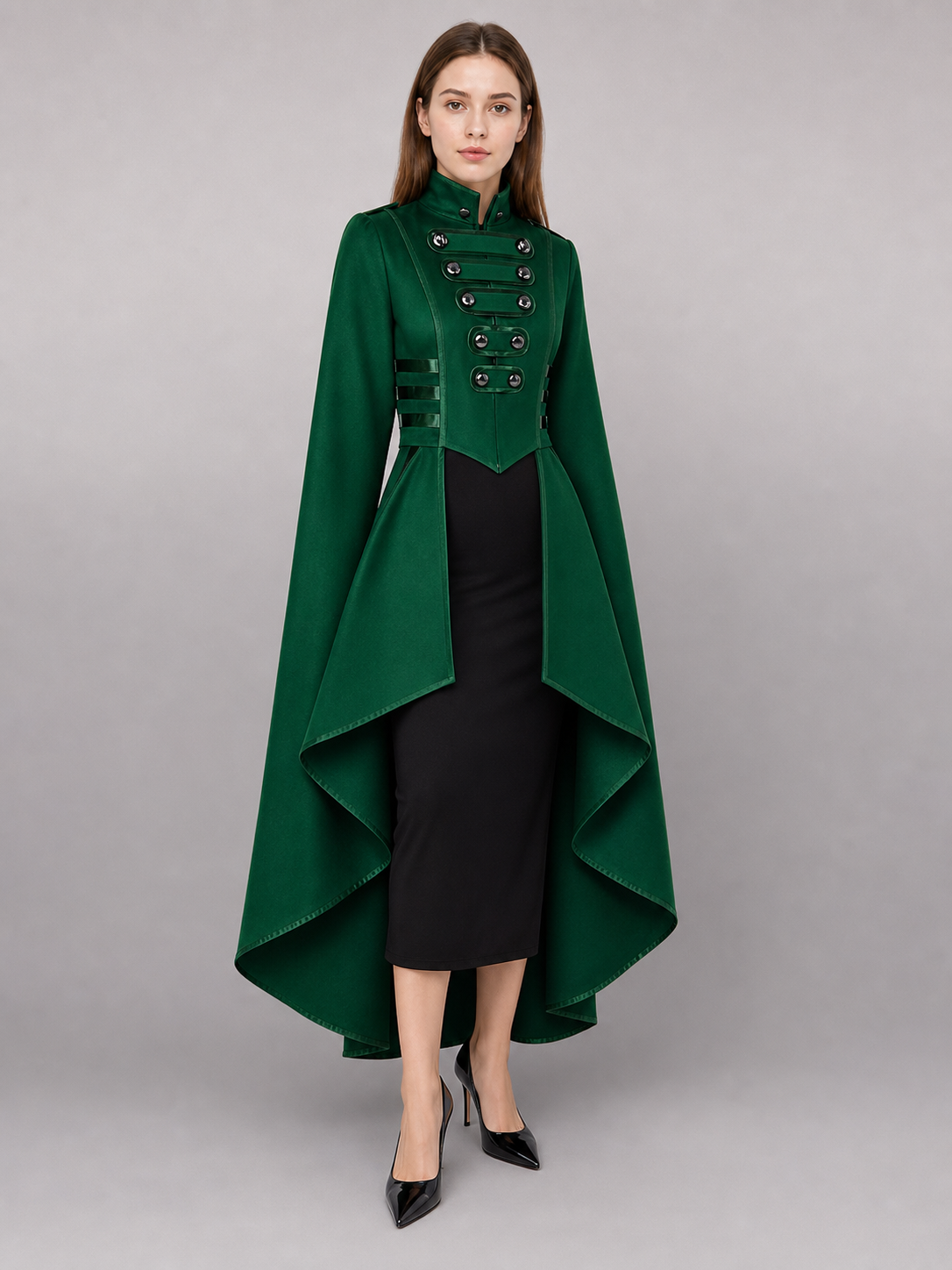 Green costume cloak with black inserts