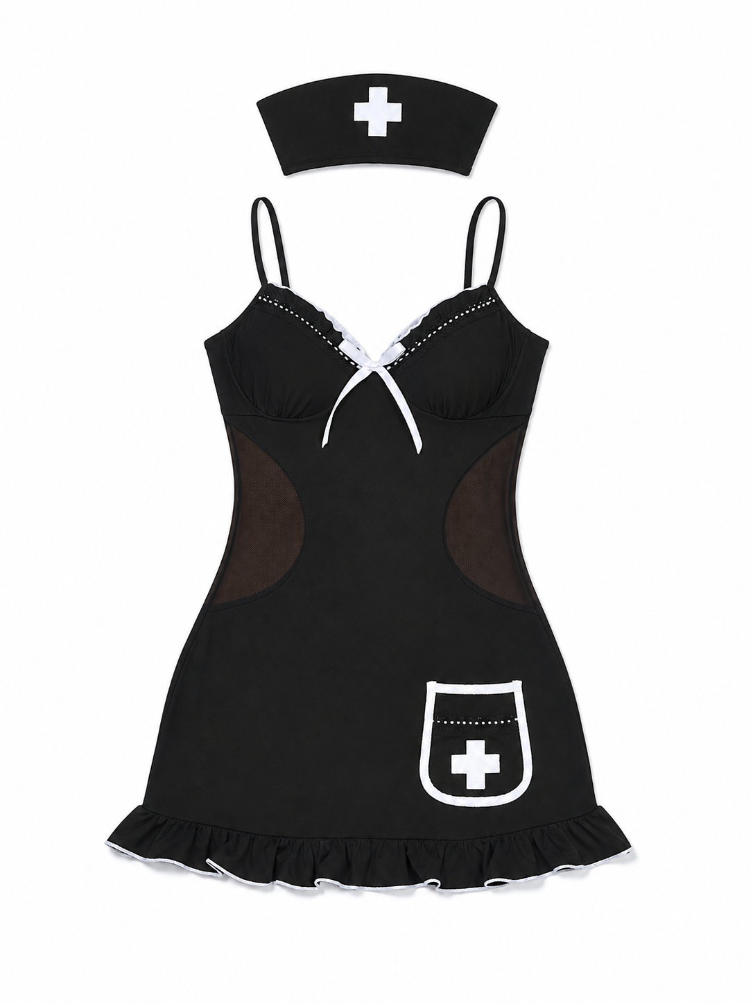 Nurse Costume with Mesh, Bow, and Ruffles