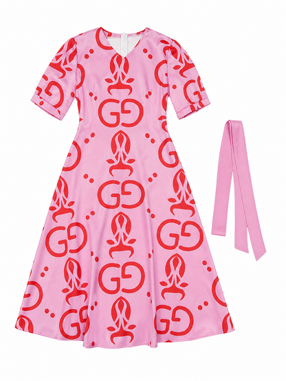Cosplay dress with print and belt, short sleeves