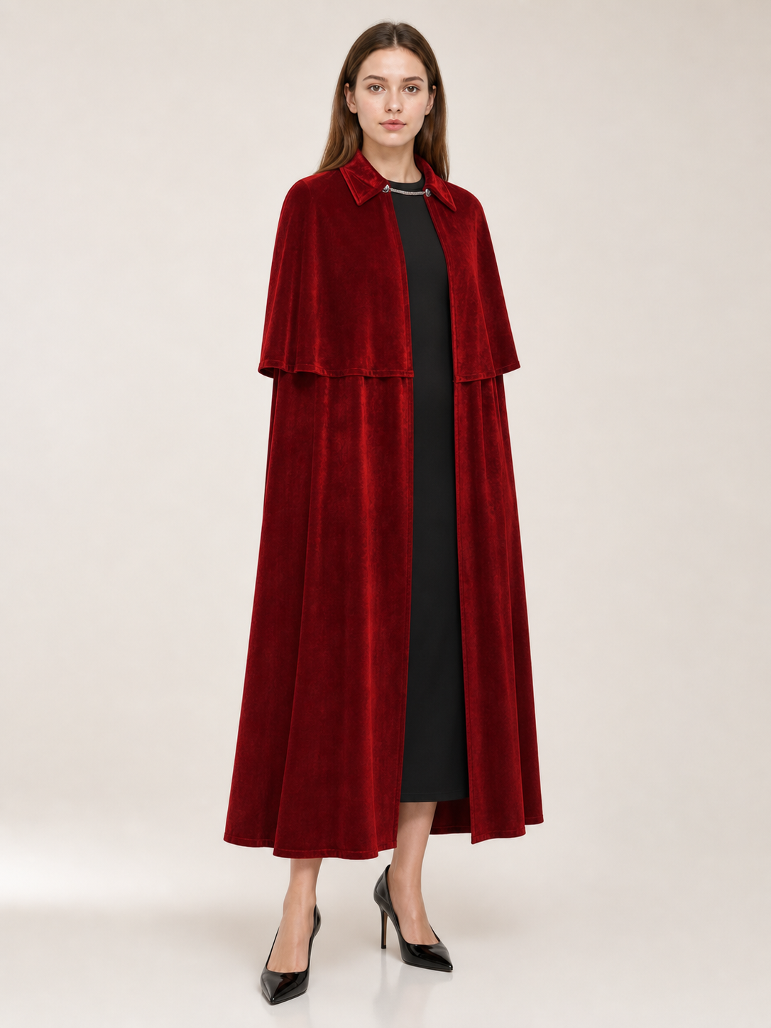 Burgundy Gothic Carnival Cape with Collar