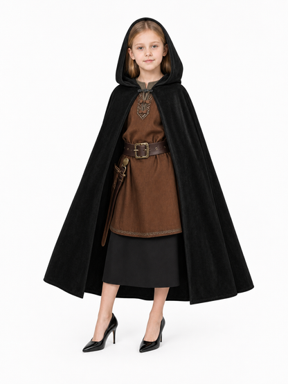 Black medieval hooded carnival cloak