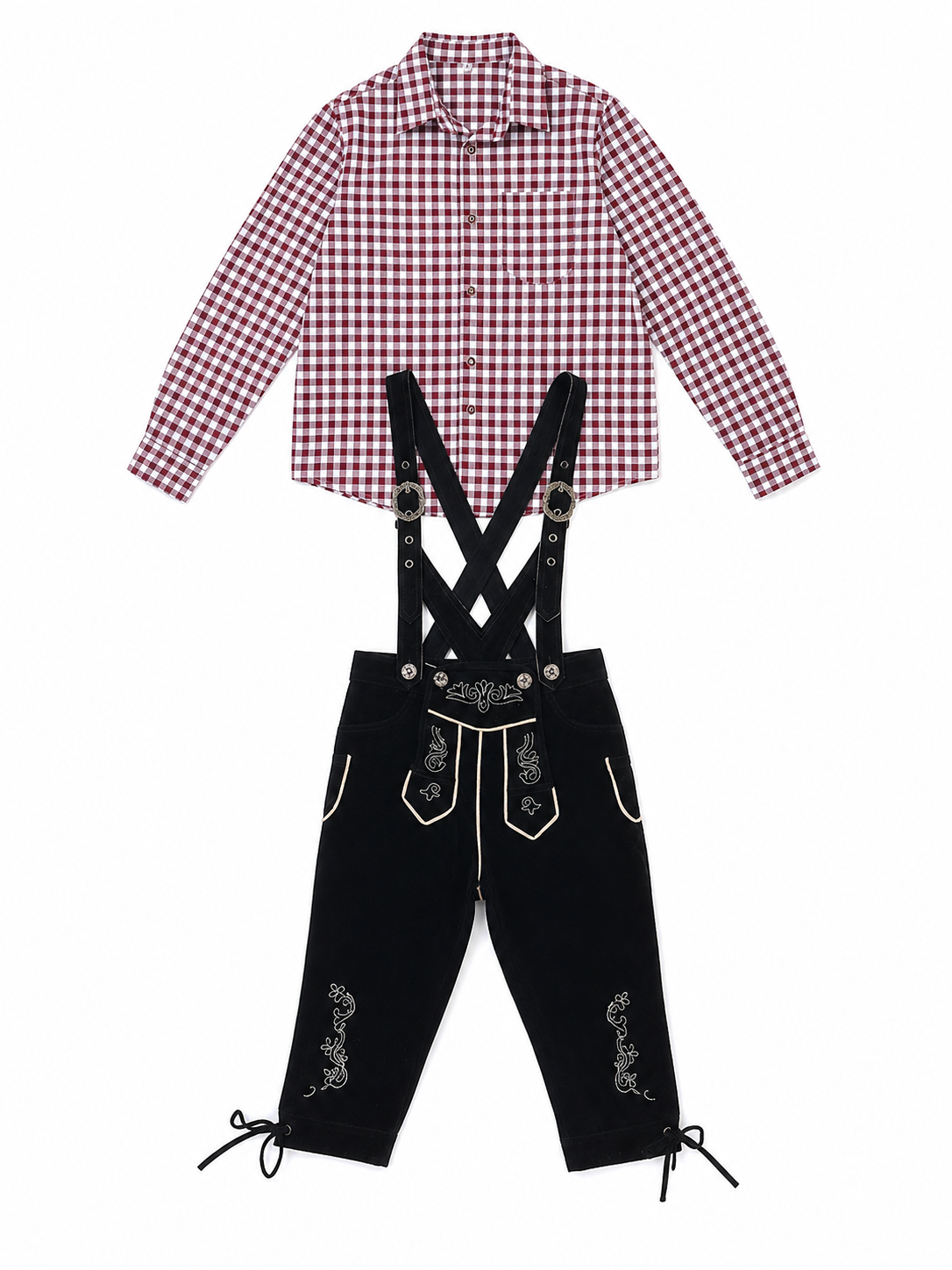 Carnival Costume with Suspenders and Plaid Shirt