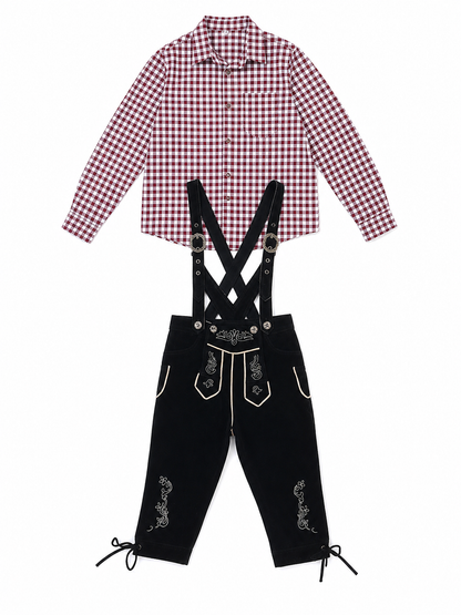Carnival Costume with Suspenders and Plaid Shirt