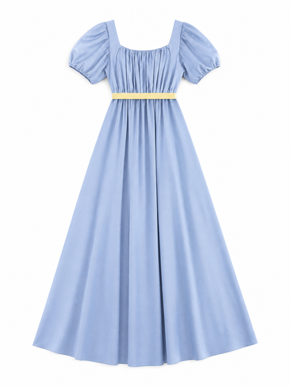 Bridgerton-style dress with a square neckline