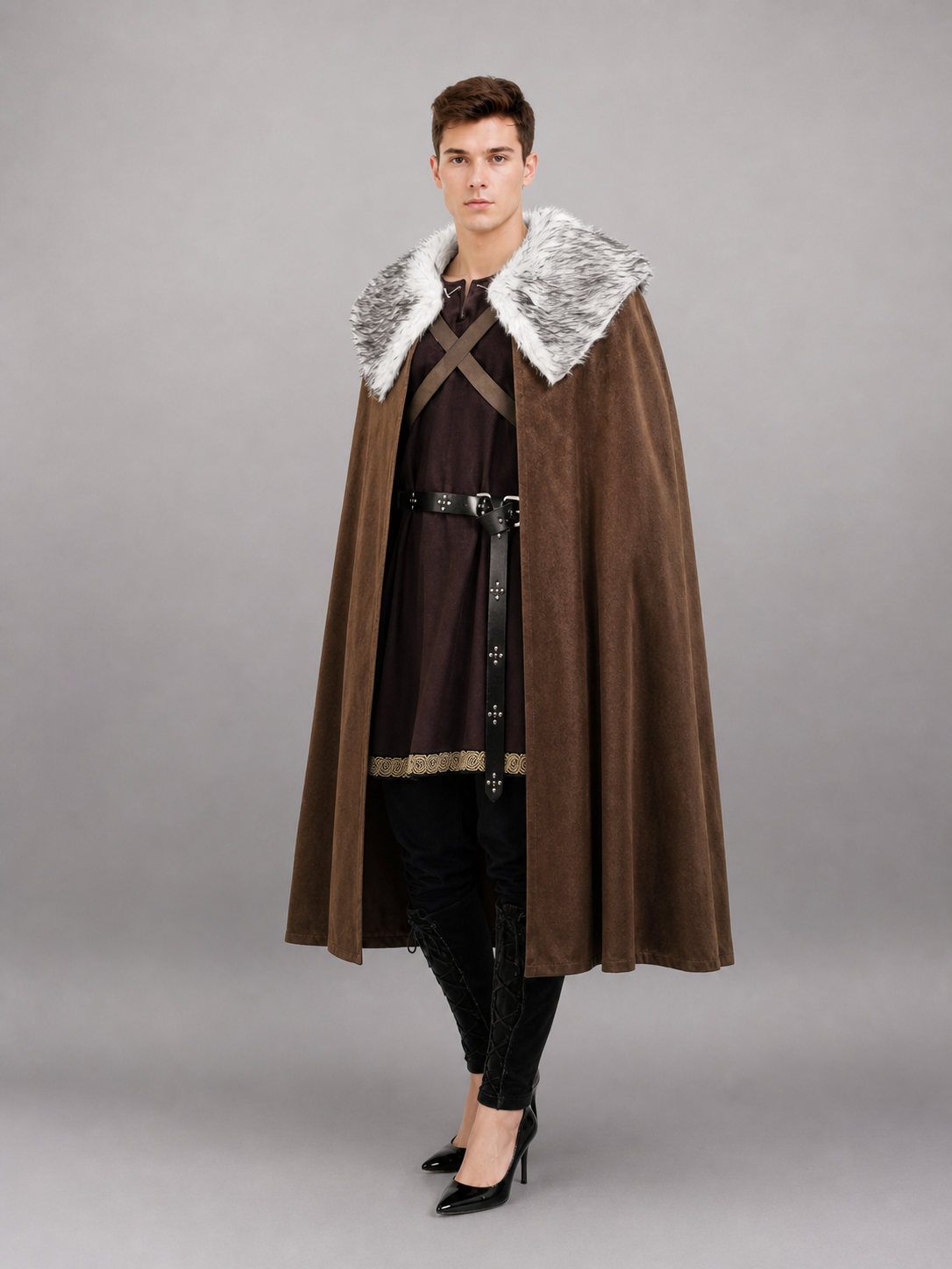 Brown Costume Cloak with Fur Collar