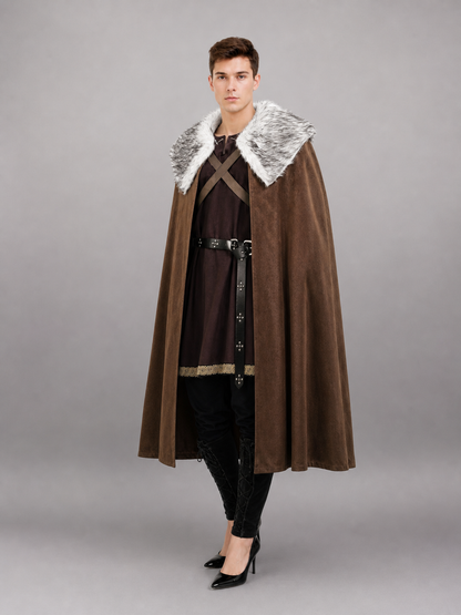 Brown Costume Cloak with Fur Collar