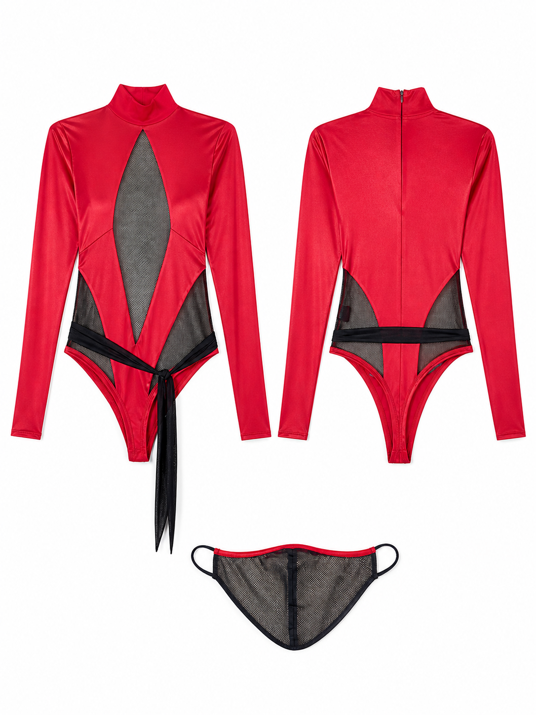 Red and Black Mesh Cosplay Bodysuit