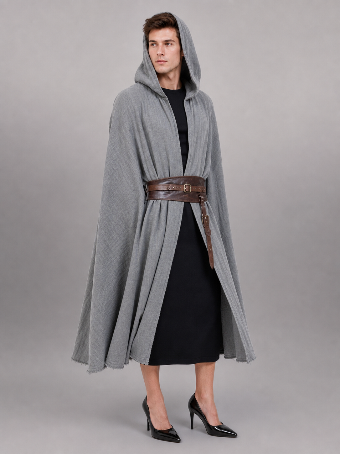 Gray Hooded Costume Cloak for Cosplay