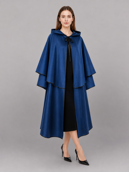 Long Blue Hooded Costume Cape