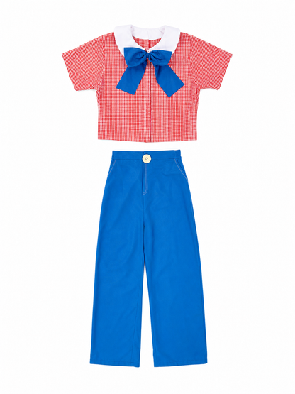 Halloween clown costume with red wig